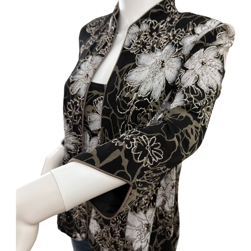 ALEX EVENINGS NWT Black Silver Floral Print Jacket & Tank Set Women's Size L - Picture 7 of 16